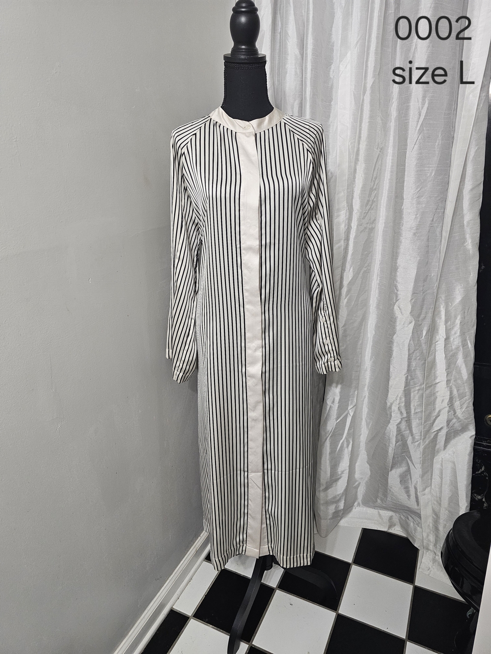 Striped Long Shirt Dress in Black and Cream